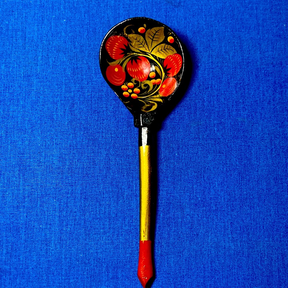 VNTG HANDMADE RUSSIAN WOODEN SPOON LADLE KHOKHLOMA STYLE